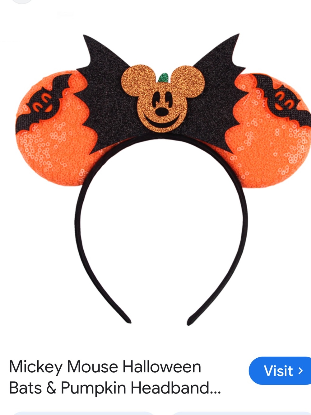 #2662**Mickey Mouse Halloween Bats & Pumpkin Headband - Orange & Black